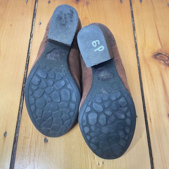 Y2K BOC Brown Leather Mule Booties Sz 6 Boho Witchy Clogs Round Toe Chunky Heel - Picture 10 of 11